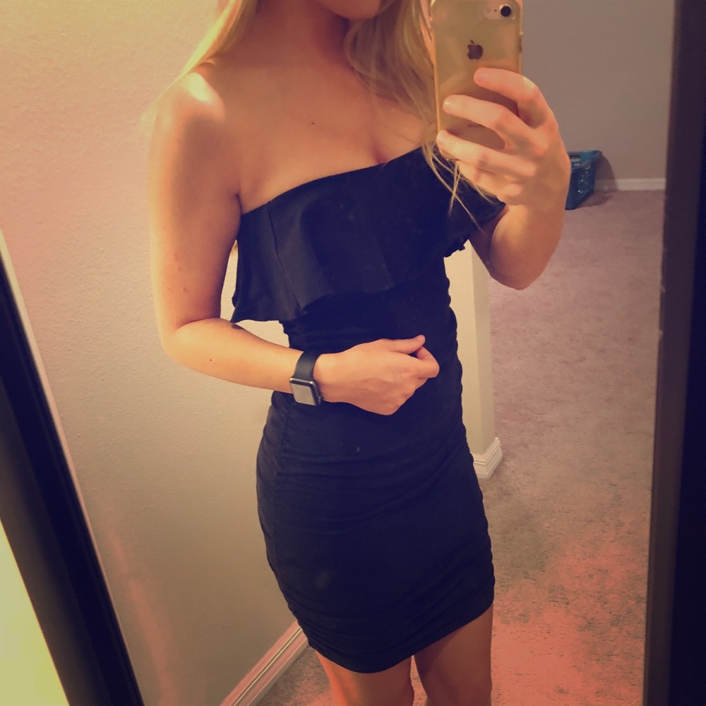 Black strapless VS dress